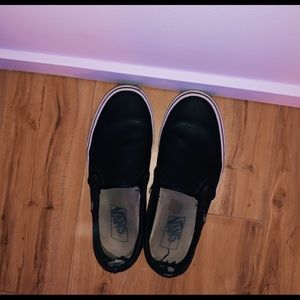 Vans Black Leather Slip Ons